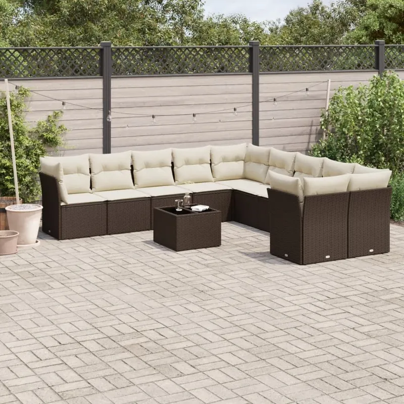 11-tlg. garden sofa set with cushions brown Poly Rattan