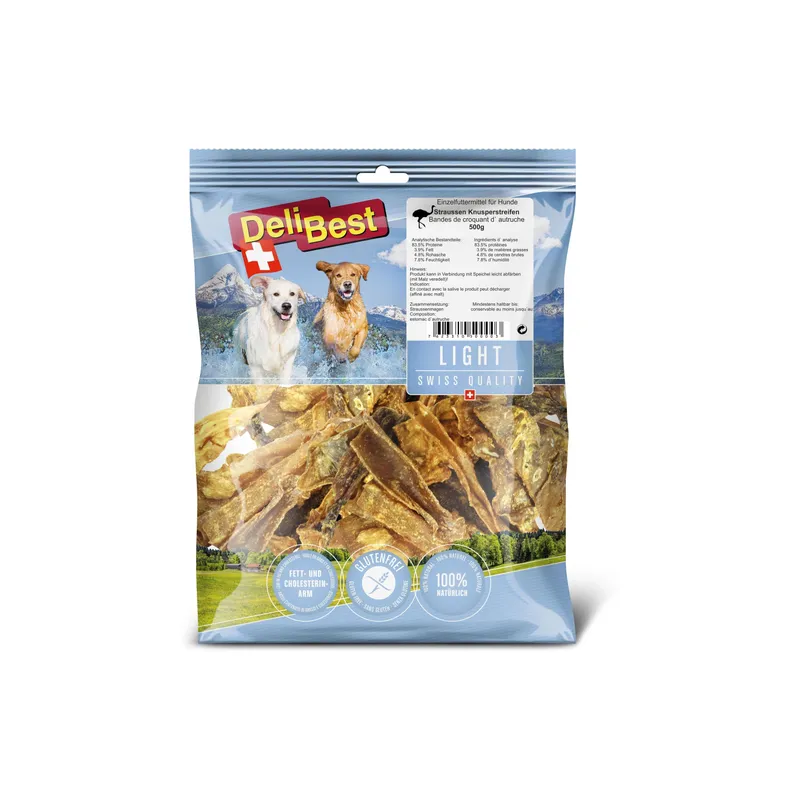 DeliBest Kausnack Light Straussen Knusper Streifen 500 g