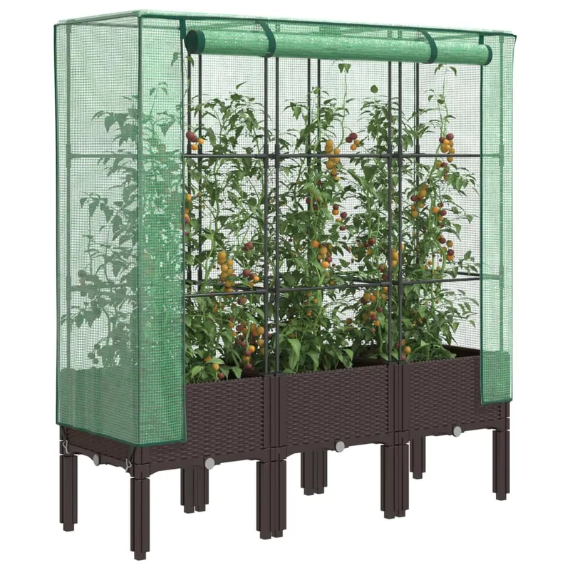 vaso rialzato con Gewächshaus-Aufsatz Rattan-Optik 120x40x140 cm