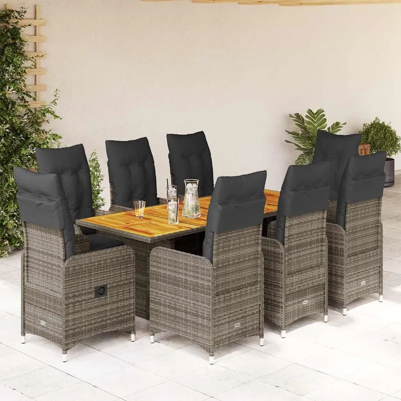 9-tlg. Garten-Bistro-Set mit Kissen grigio Poly Rattan