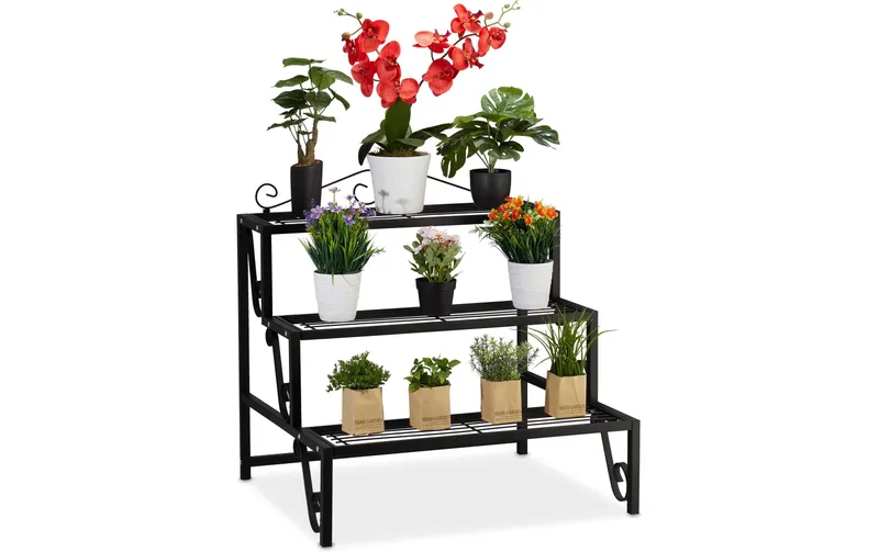 relaxdays Blumentreppe 69 cm, noir