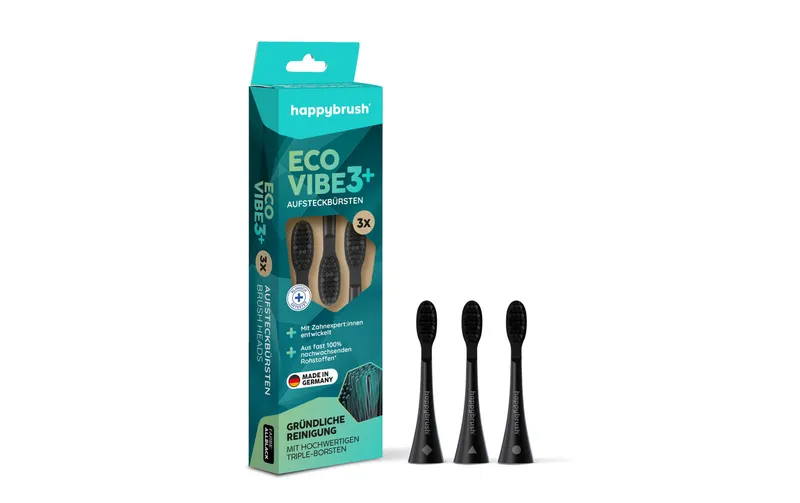 happybrush Zahnbürstenkopf Eco Vibe V3+ Black, 3 pièces