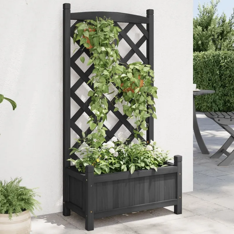 planter mit Spalier black Massivholz Tanne
