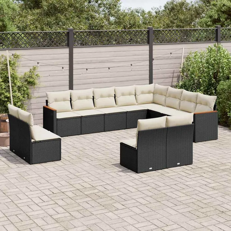 Salon de jardin 12 pcs avec coussins noir résine tressée