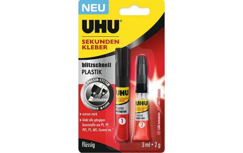 UHU Sekundenkleber blitzschnell Plastik 2 g + 3 ml