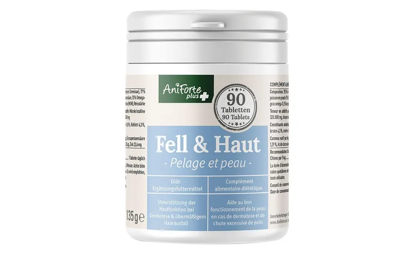 AniForte Hunde-Nahrungsergänzung plus Fell & Haut, 90 pezzi
