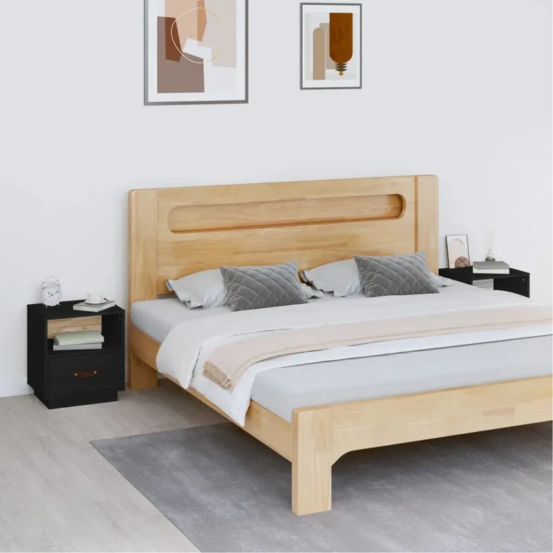 Nachttische 2 Stk. nero 40x34x45 cm legno massiccio pino