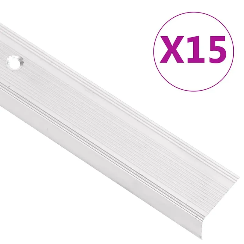 Nez de marche forme en L 15 pcs aluminium 100 cm argenté