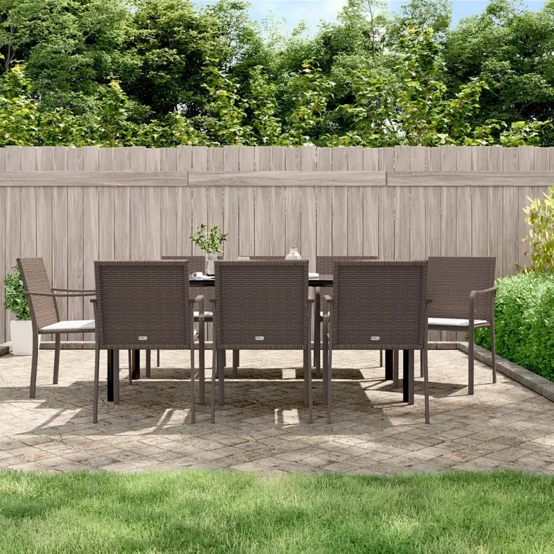 9 pcs garden dining set with cushions Poly Rattan and steel