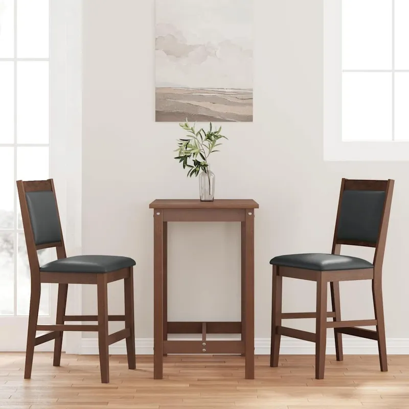 Barhocker mit Kissen 2 Stk. brown Massivholz Gummibaum