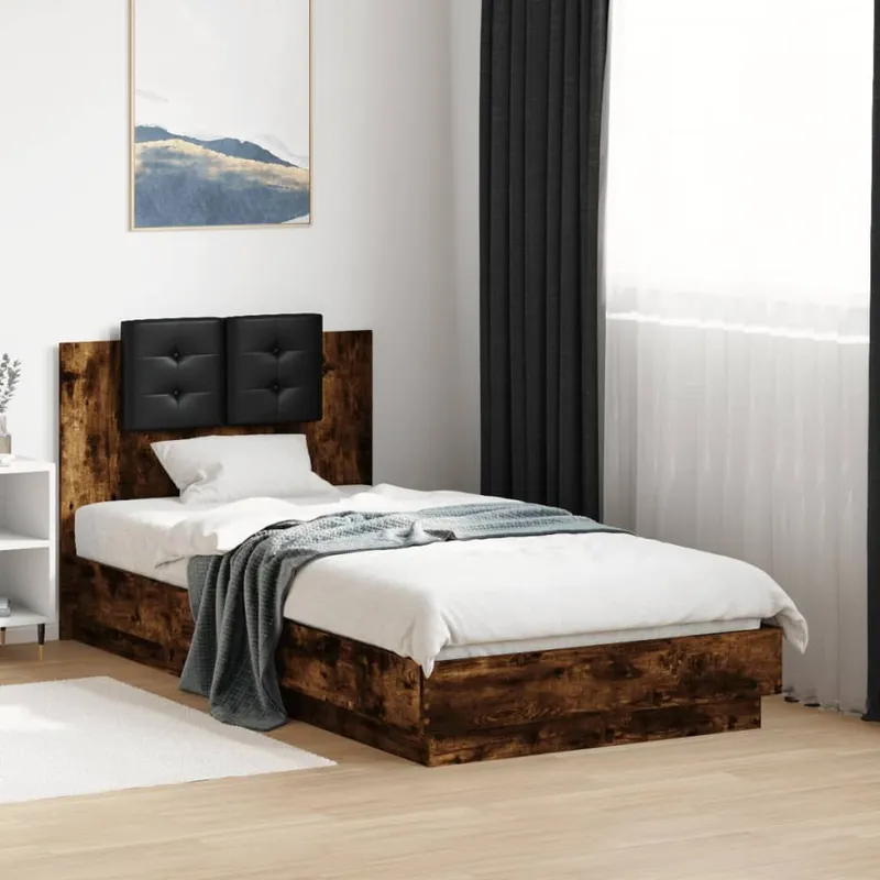 Bettgestell mit Kopfteil Räuchereiche 90x190 cm derivato del legno