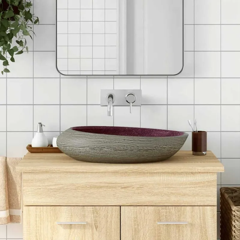 Aufsatzlavabo Lila e grigio Oval 59x40x14 cm Keramik