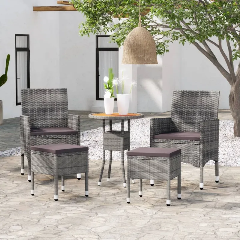 5-tlg. Garten-Lounge-Set Poly Rattan grigio