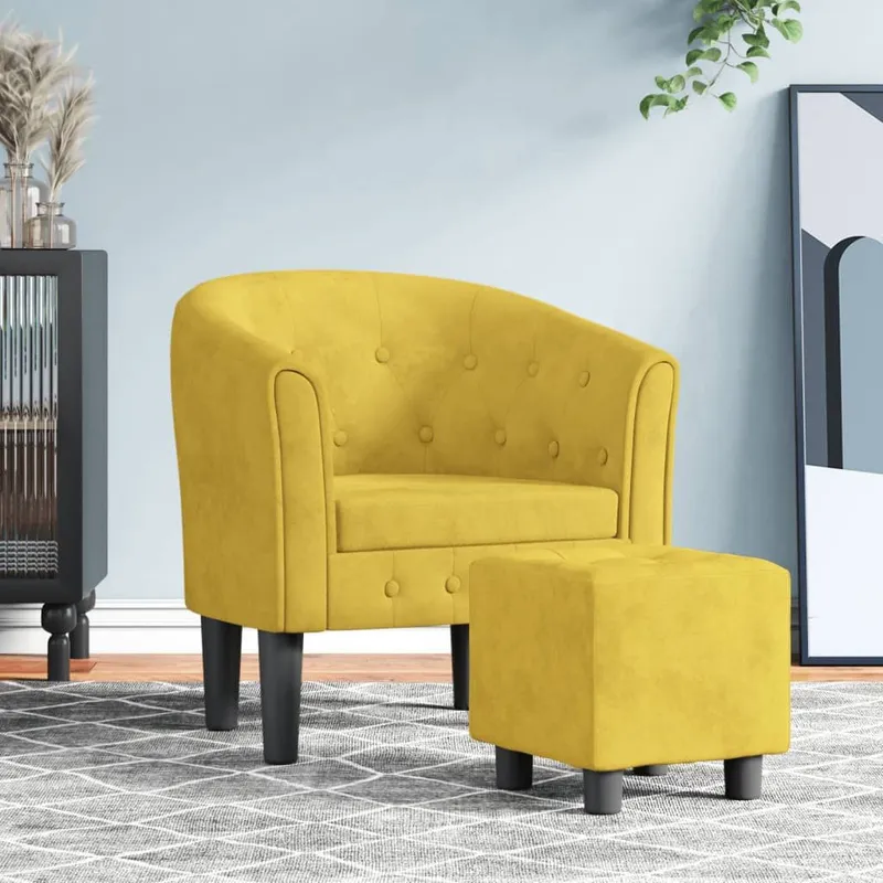 Clubsessel con Fußhocker giallo velluto