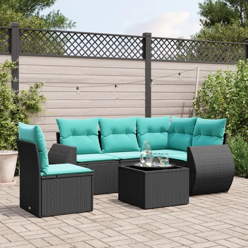 6 pezzi set divano da giardino con cuscini, nero polyrattan