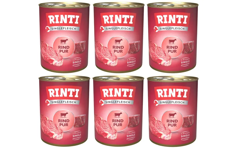 Rinti Nassfutter Singlefleisch Dose Rind Pur, 6 x 800 g