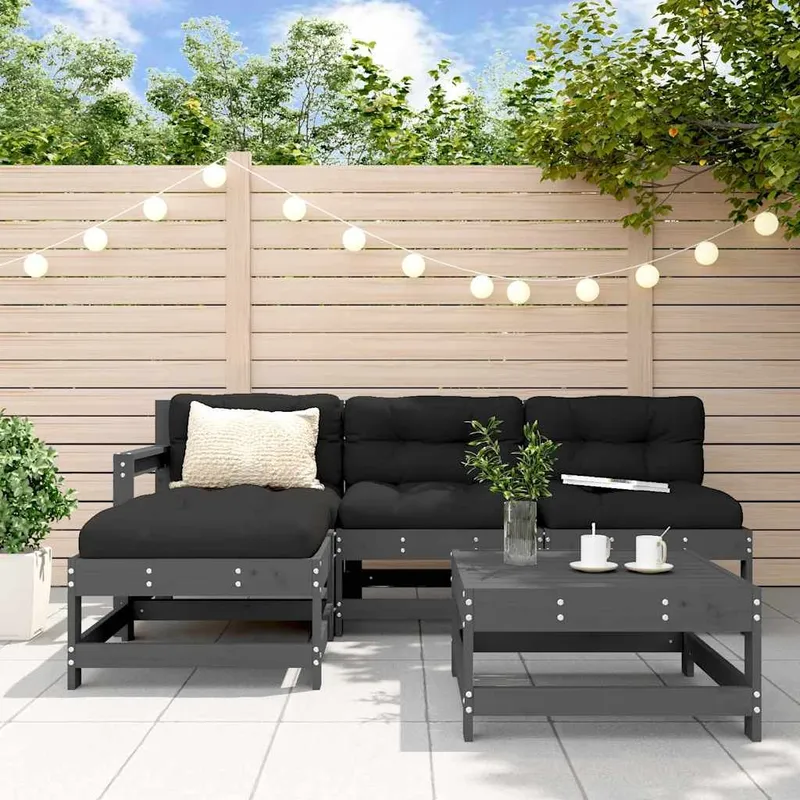 5-tlg. Garten-Lounge-Set mit Kissen grigio Massivholz