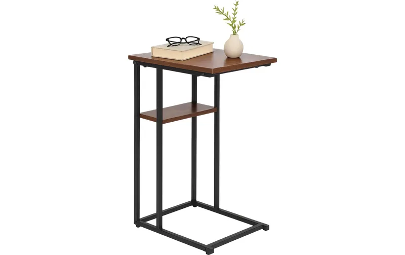 relaxdays Beistelltisch in C-Form 60 x 40 Dunkelbraun