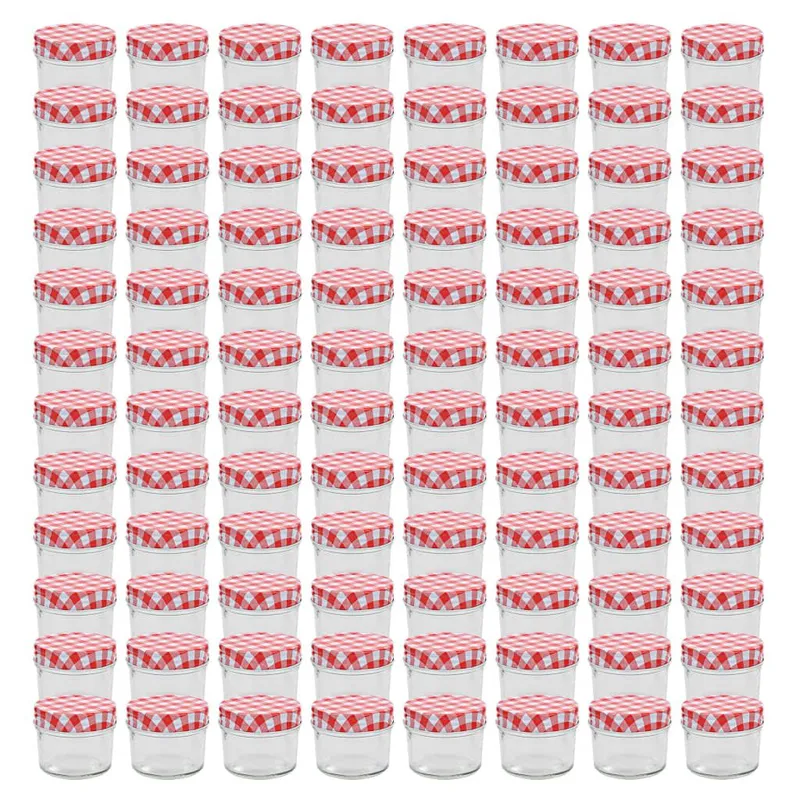 Pots à confiture Couvercles blanc et rouge 96 pcs Verre 110 ml