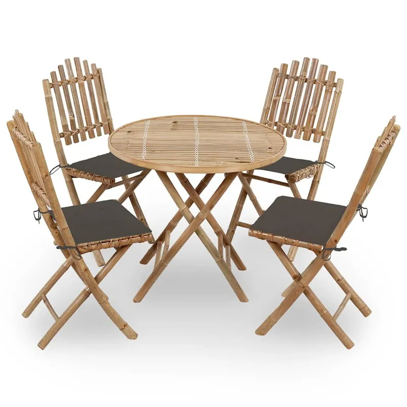 5 pz. set pranzo da giardino con cuscini Klappbar Bambus