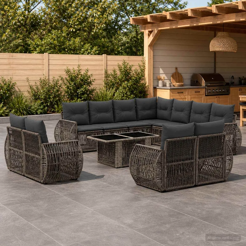 Gartensofa-set 12 stk. Grau und Dunkelgrau Poly-Rattan