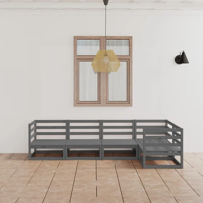 5-tlg. Garten-Lounge-Set grigio legno massiccio pino