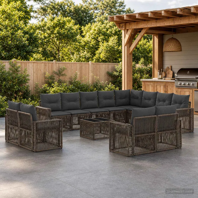set divano da giardino 13 pz. grigio e grigio scuro polyrattan
