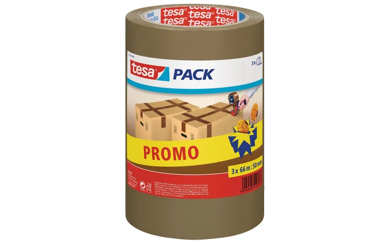 tesa tesapack Packband 3 Rollen 50 mm x 66 m, marrone