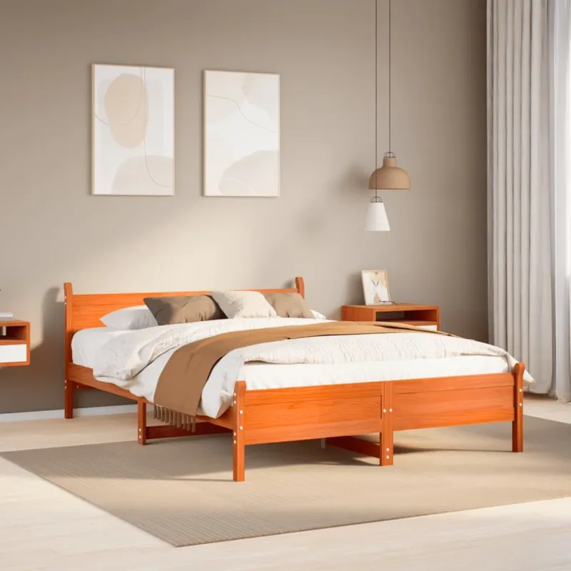 letto in legno massiccio senza materasso marrone cerato 160x200 legno di pino