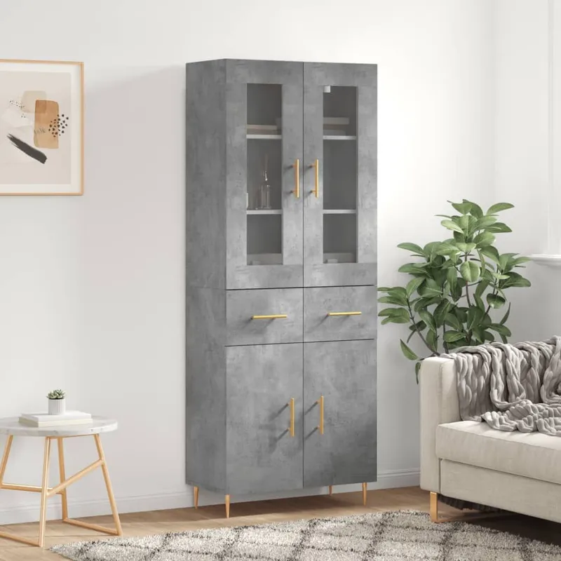 Highboard Betongrau 69,5x34x180 cm derivato del legno