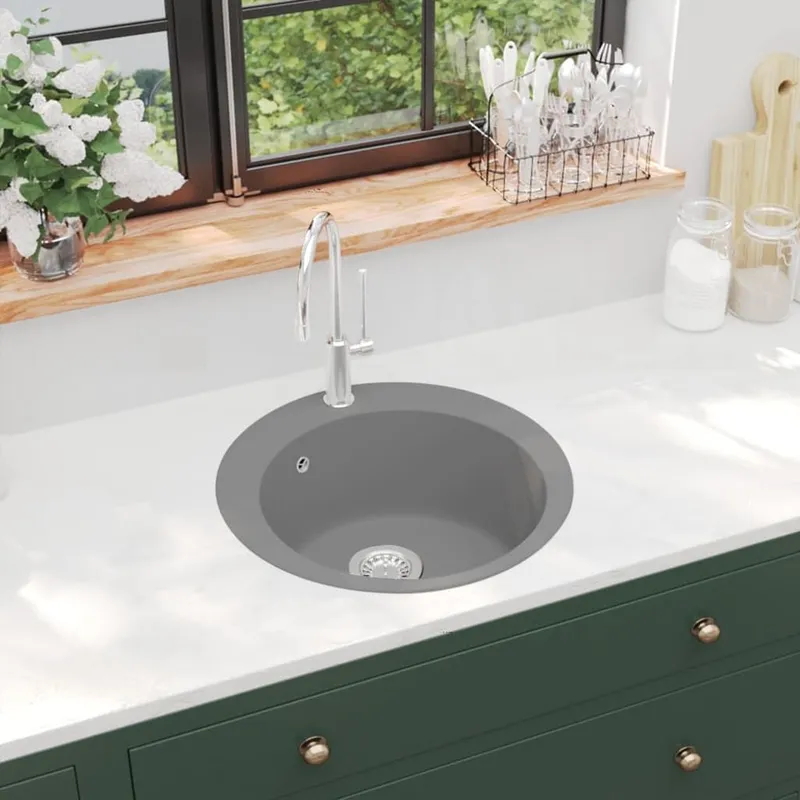 Granitspüle Einzelbecken Rund grigio