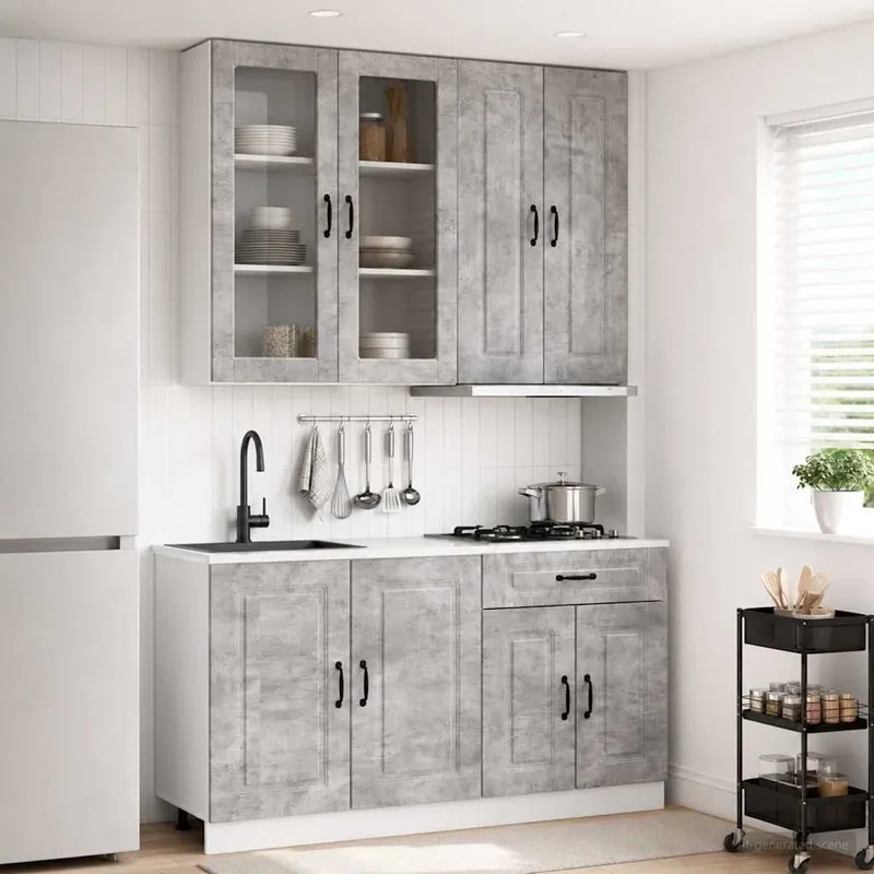 Unité de cuisine KALMAR 4 pc Gris béton Bois d'ingénierie