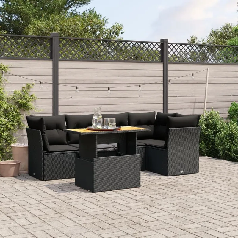 5-tlg. set divano da giardino con cuscini nero Poly Rattan