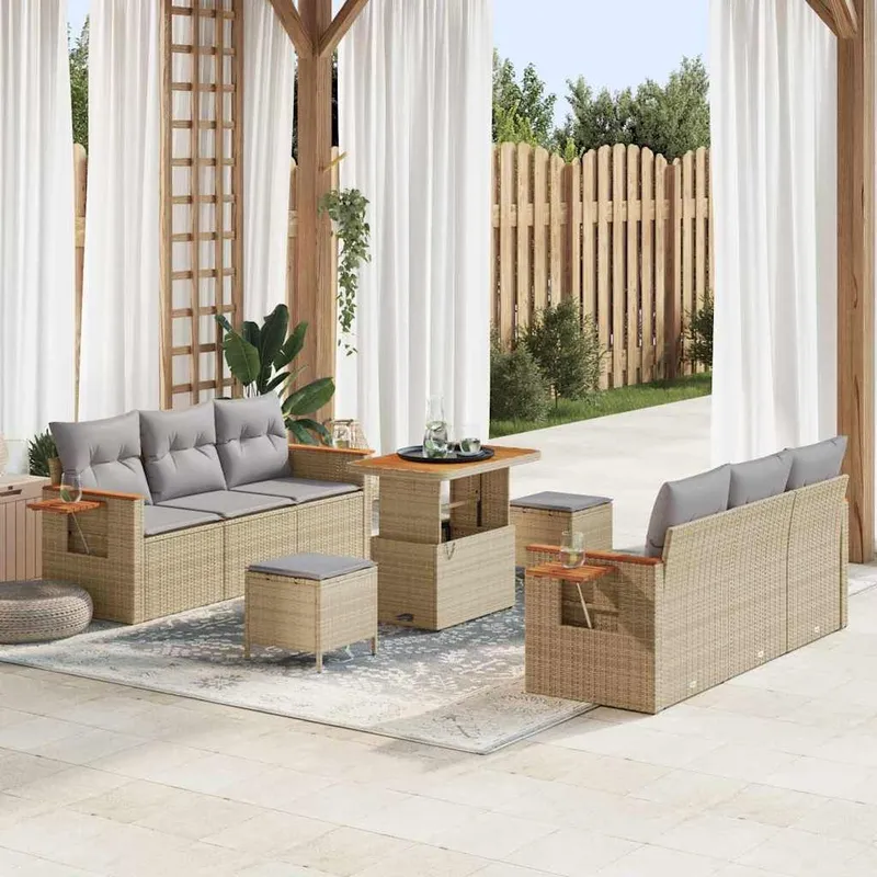 Gartensofa-set 11 stk. 8-Sitzanzahl Beige und Hellgrau