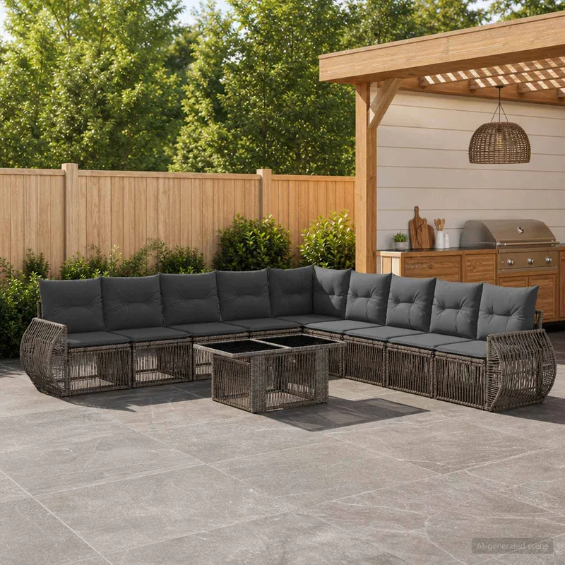 set divano da giardino 10 pz. grigio e grigio scuro polyrattan