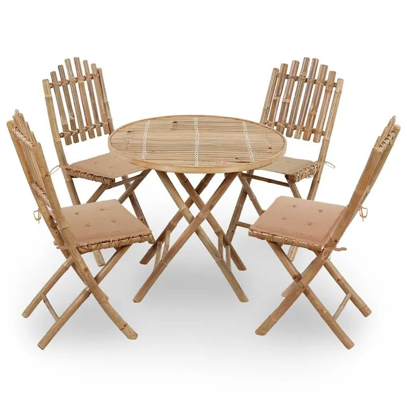 5 pz. set pranzo da giardino con cuscini Klappbar Bambus