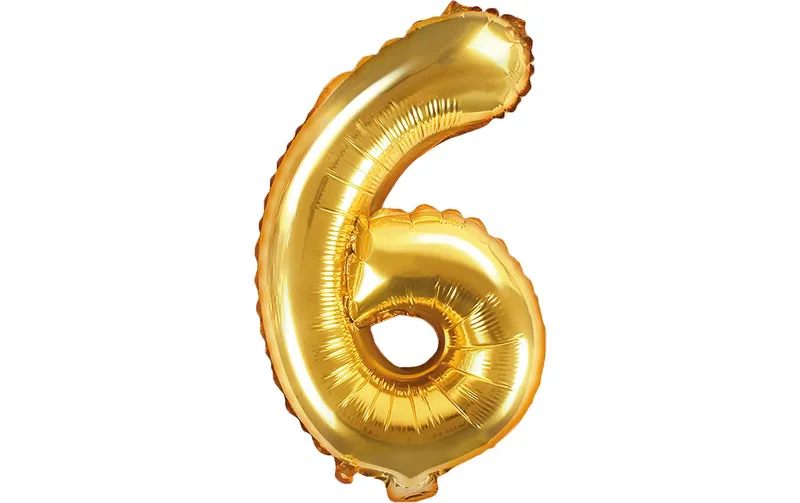 Partydeco Folienballon Zahl 6 klein 35 cm, gold, 1 Stück