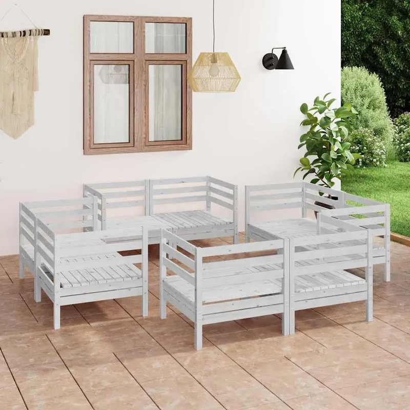 8-tlg. Garten-Lounge-Set bianco Kiefer Massivholz