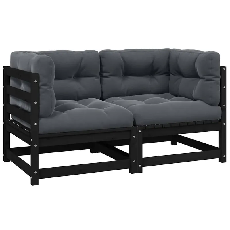 Gartensofa 2-Sitzer mit Kissen nero Kiefer Massivholz