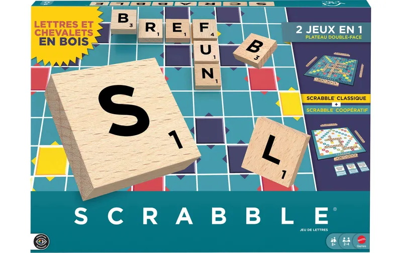 Mattel Spiele Scrabble Original Holz 2 in 1 , 2-4 Spieler – FR