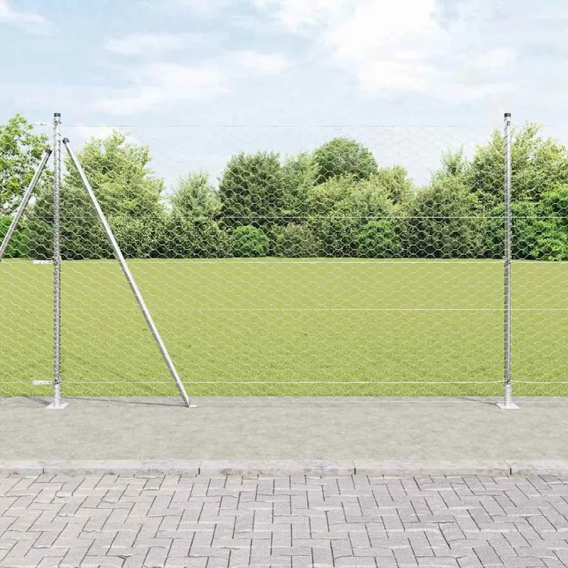 Sechseckzaun mit Betonsockel 50 x 1,6 m Verzinkter Stahl Silber