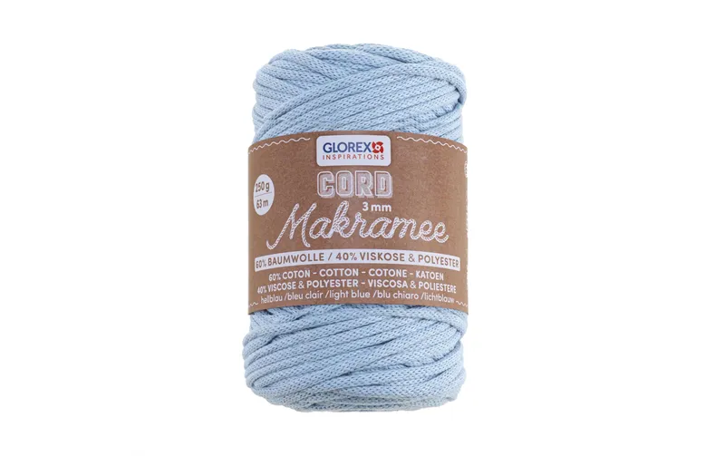 Glorex Wolle Makramee Cord gewebt 63 m x 3 mm, 250g, Hellblau