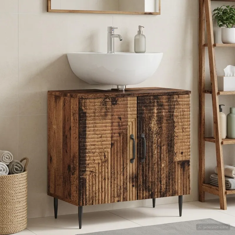 Meuble sous Lavabo de Salle de Bain HAARLEM Bois ancien
