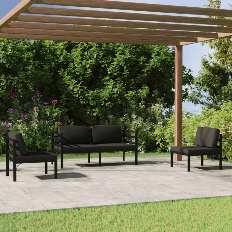 4-tlg. Garten-Lounge-Set mit Kissen Aluminium antracite