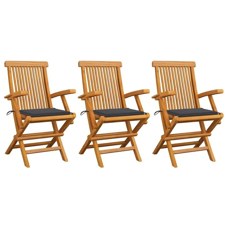 sedie pieghevoli con anthrazitfarbenen cuscini, 3-teilig, legno massiccio Teakholz