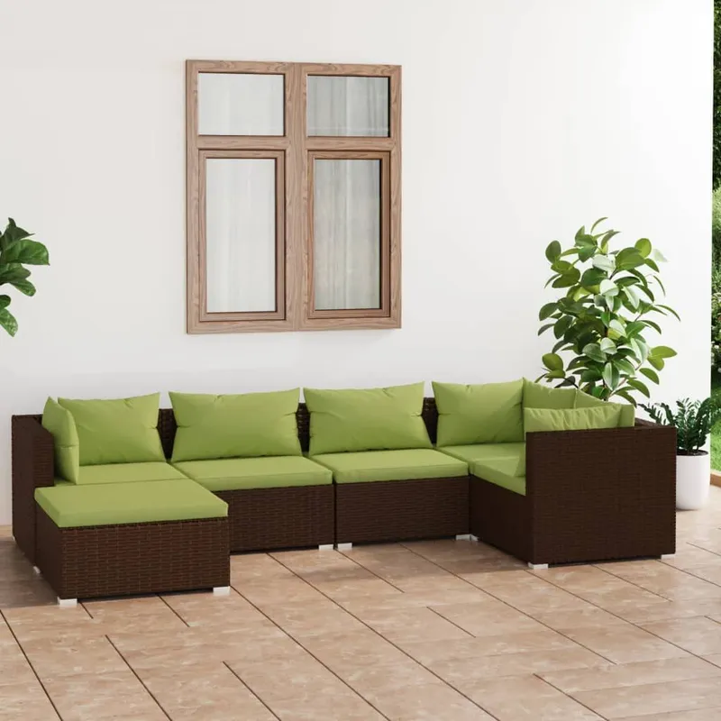Salon de jardin 6 pcs avec coussins Résine tressée Marron