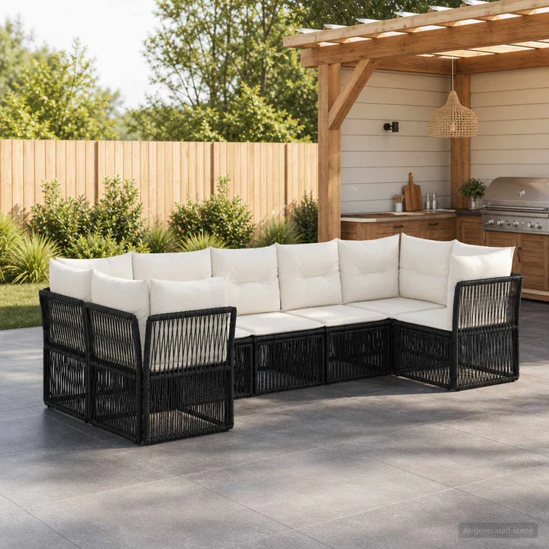 Gartensofa-set 7 stk. 7-Sitzanzahl Schwarz Poly-Rattan