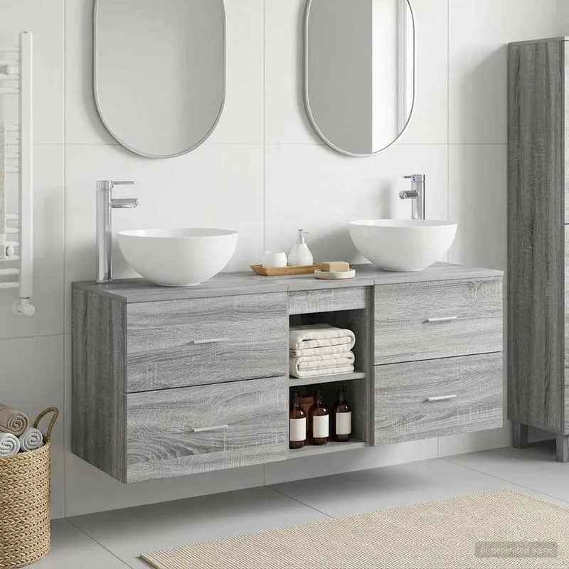 Badezimmerschrank-Set 3 stk. Grau Sonoma 49,5 x 35 x 63 cm