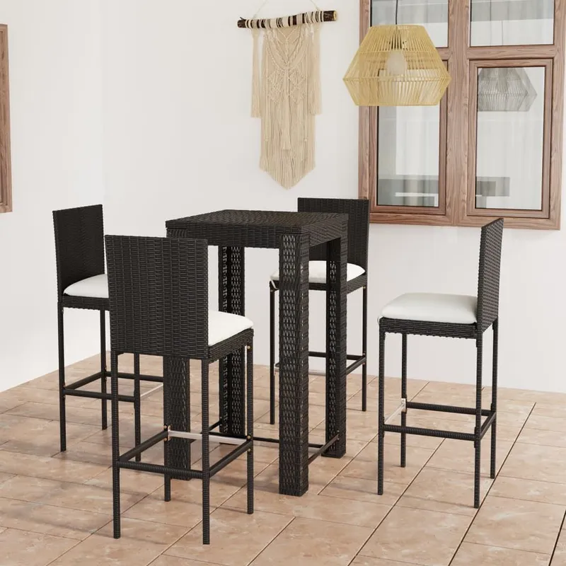 5-tlg. Gartenbar-Set mit Kissen Poly Rattan nero