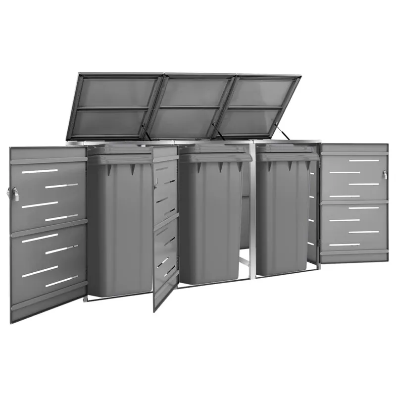 Abri pour trois poubelles 207x77,5x115 cm Inox